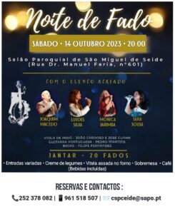 Jantar com Fado em Seide S. Miguel - 14-10-2023 - Cartaz